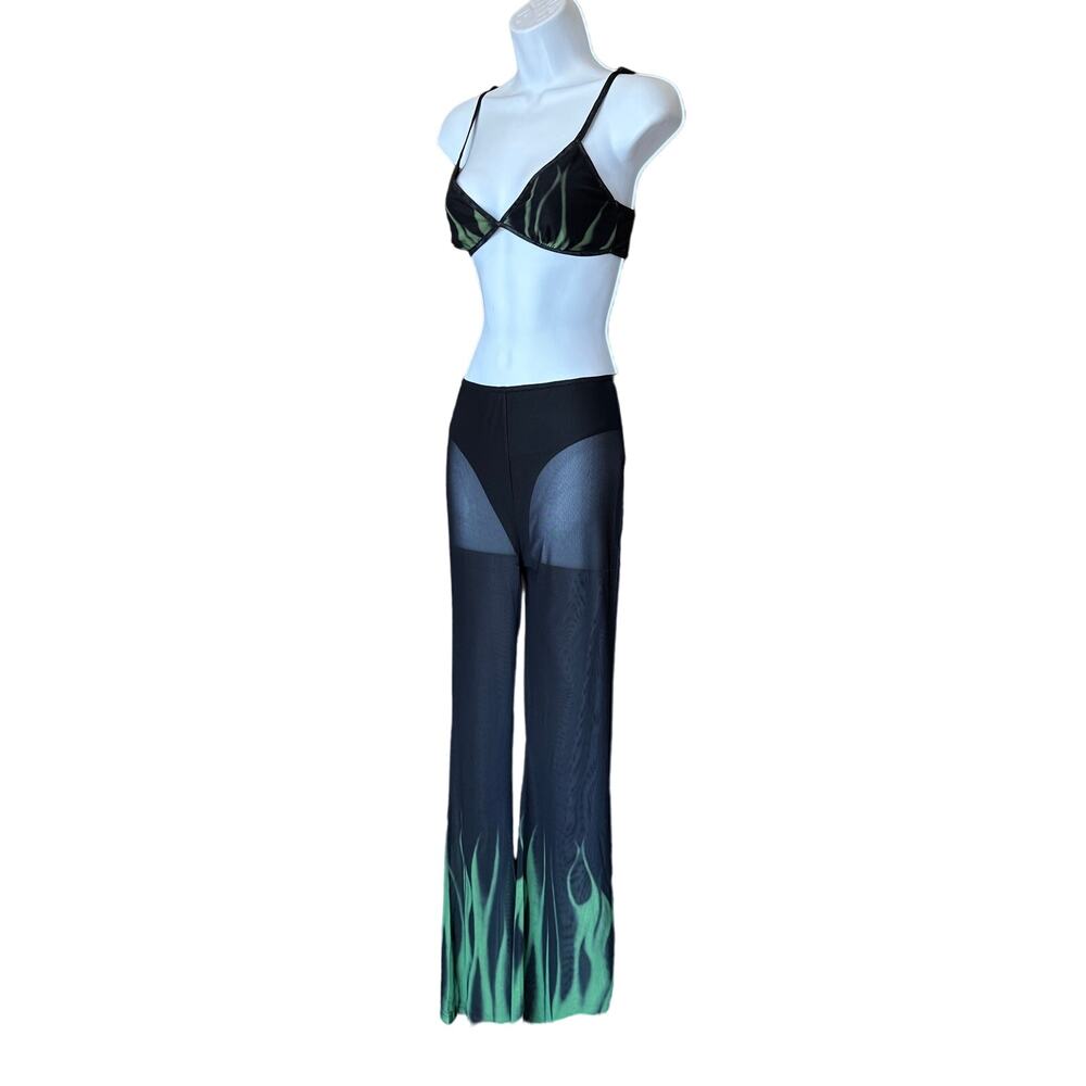 Superdown Black Flare Pant Set SMALL Crop Top Flames Coachella Festival $88 NEW - Picture 7 of 12